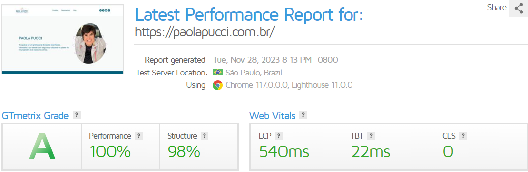 Paola Pucci GTmetrix performance report