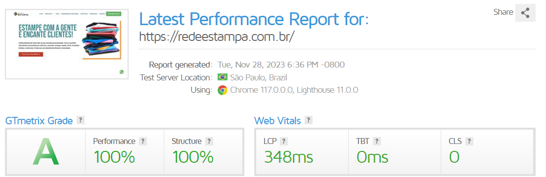 Rede Estampa GTmetrix performance report